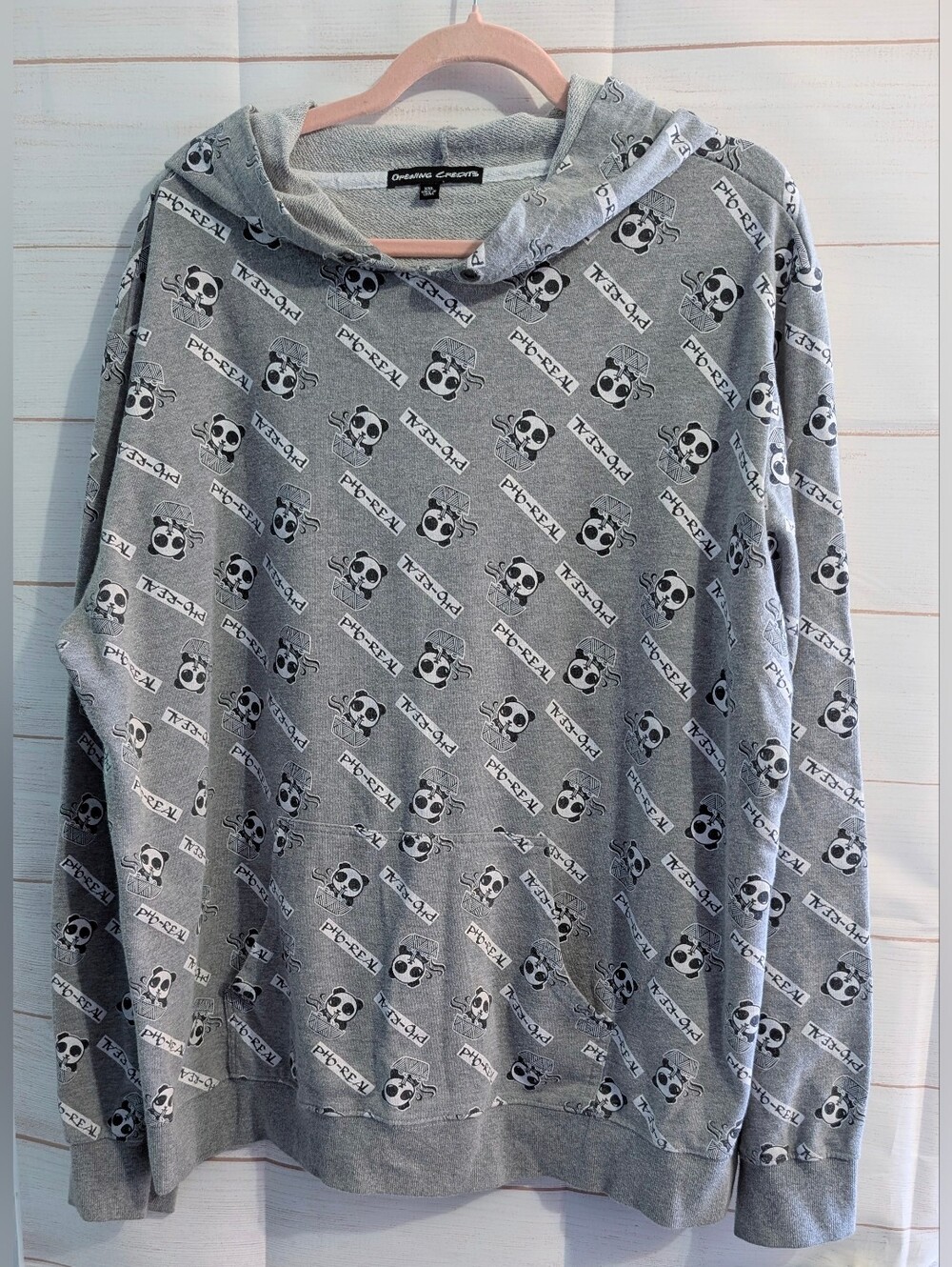 Rare Opening Credits Allover Panda W/ PHO 🍜 🐼 🐼 🐼 Pullover Hoodie Size XXL